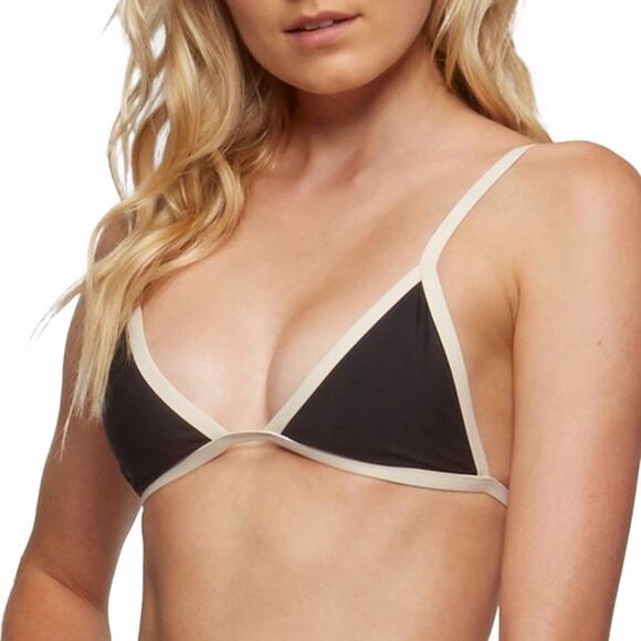 New Tavik Jett Colorblock Triangle Bikini Top Black and Cream Women's Size L - Picture 2 of 11